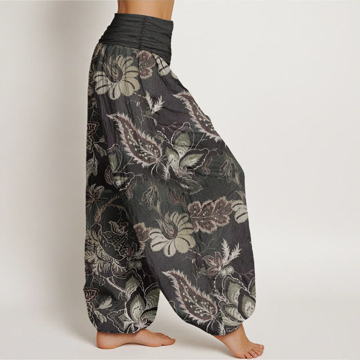 Buddha Stones Pure Cotton Casual Floral Leaves Women's Elastic Waist Harem Pants - image 2