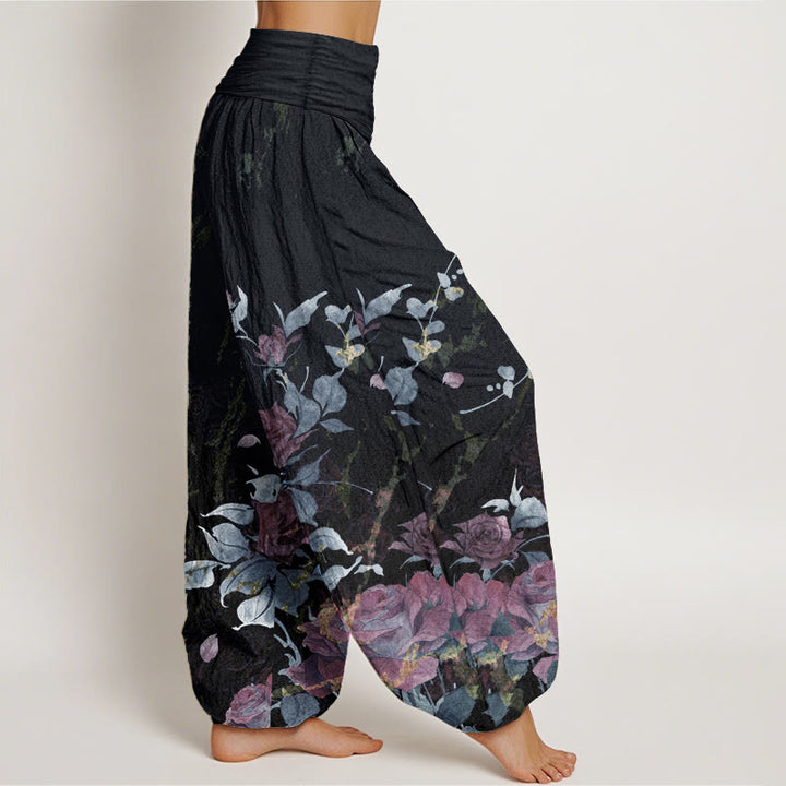 Buddha Stones Pure Cotton Blooming Roses Pattern Women's Elastic Waist Harem Pants - image 7