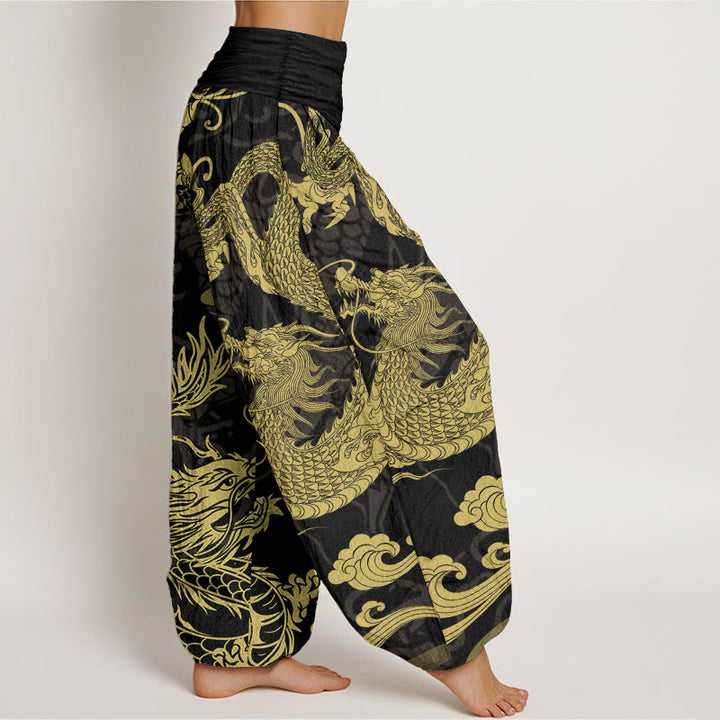 Buddha Stones Pure Cotton Dragon Auspicious Clouds Women's Elastic Waist Harem Pants - image 2