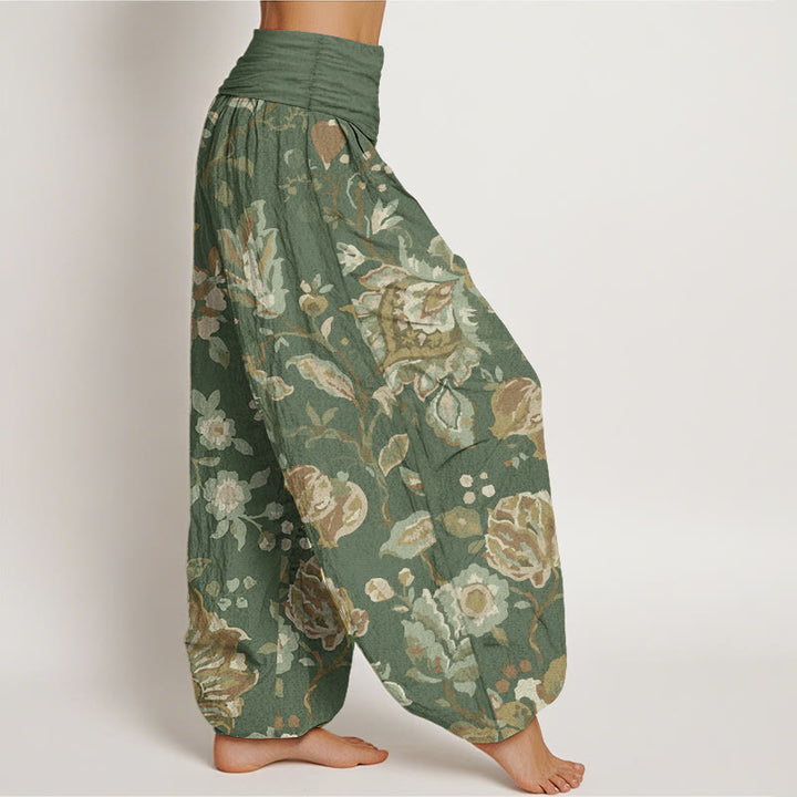 Buddha Stones Pure Cotton Casual Blooming Flowers Buds Design Women's Elastic Waist Harem Pants - image 7