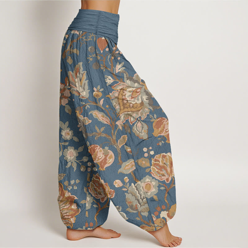 Buddha Stones Pure Cotton Casual Blooming Flowers Buds Design Women's Elastic Waist Harem Pants - image 10