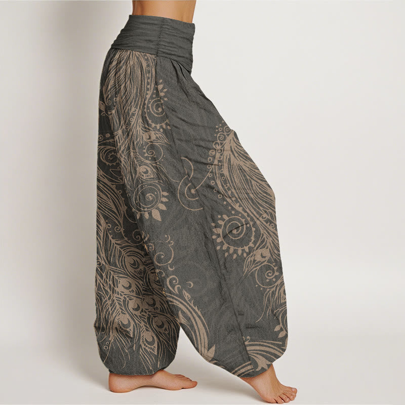 Buddha Stones Pure Cotton Casual Peacock Design Women's Elastic Waist Harem Pants - image 10