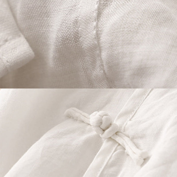 Buddha Stones Summer V-Neck Frog-Button Short Sleeve Cotton Linen Women's Midi Dress - image 16