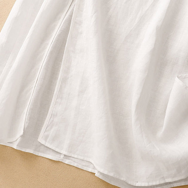 Buddha Stones Summer V-Neck Frog-Button Short Sleeve Cotton Linen Women's Midi Dress - image 12