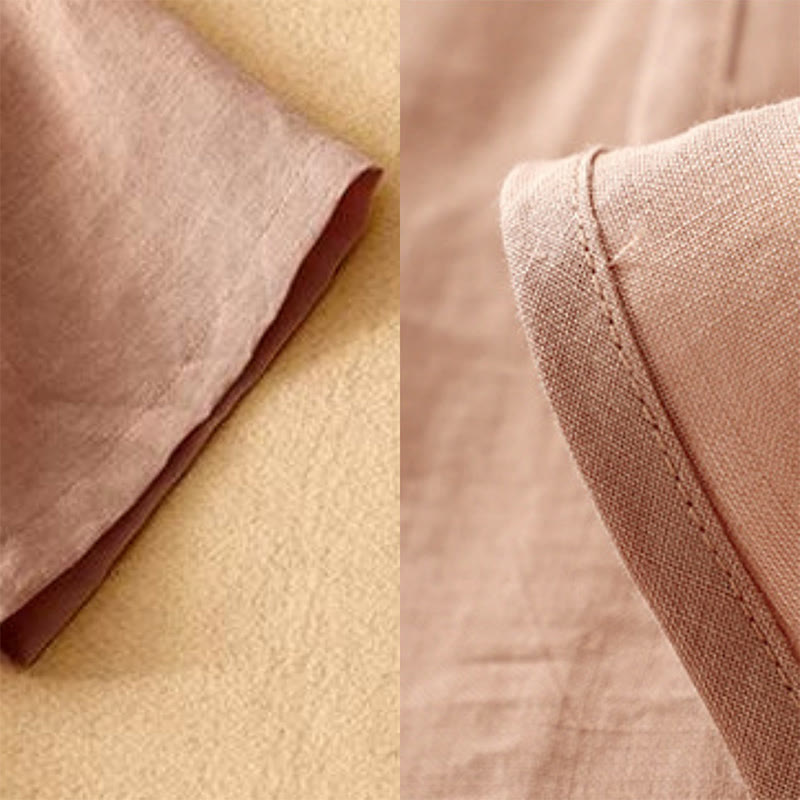 Buddha Stones Summer V-Neck Frog-Button Short Sleeve Cotton Linen Women's Midi Dress - image 7