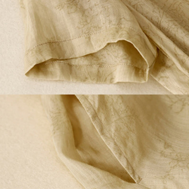 Buddha Stones Summer V-Neck Lace-up Short Sleeve Cotton Linen Women's Midi Dress With Pockets - image 3