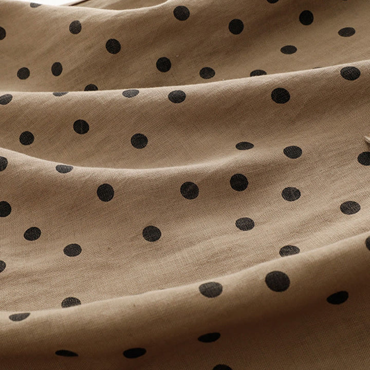 Buddha Stones Summer Polka Dot V-Neck Lace-up Cotton Linen Women's Midi Dress With Pockets - image 7