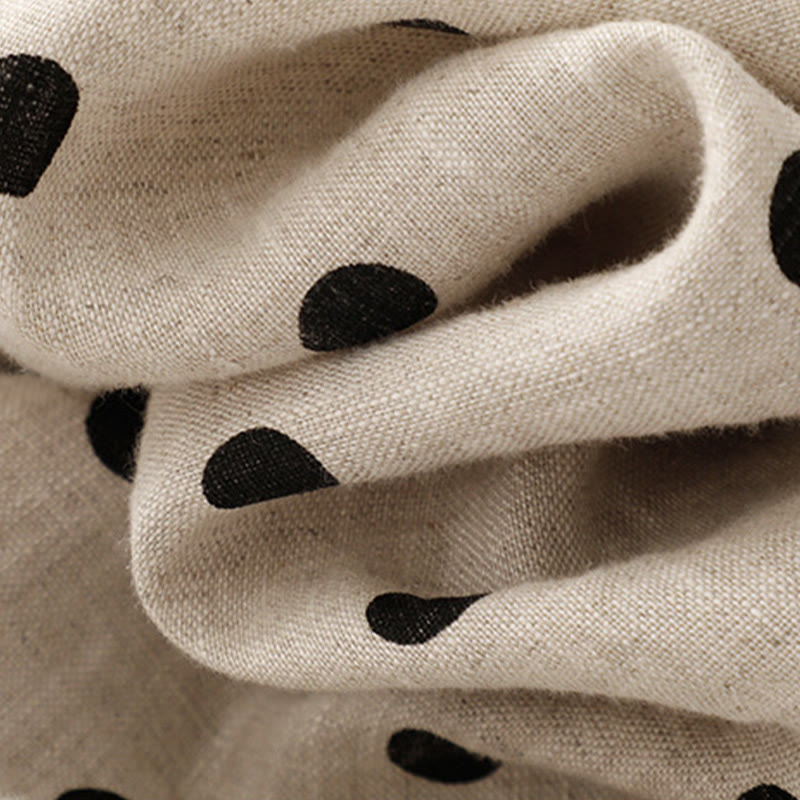 Buddha Stones Summer Polka Dot V-Neck Lace-up Cotton Linen Women's Midi Dress With Pockets - image 19