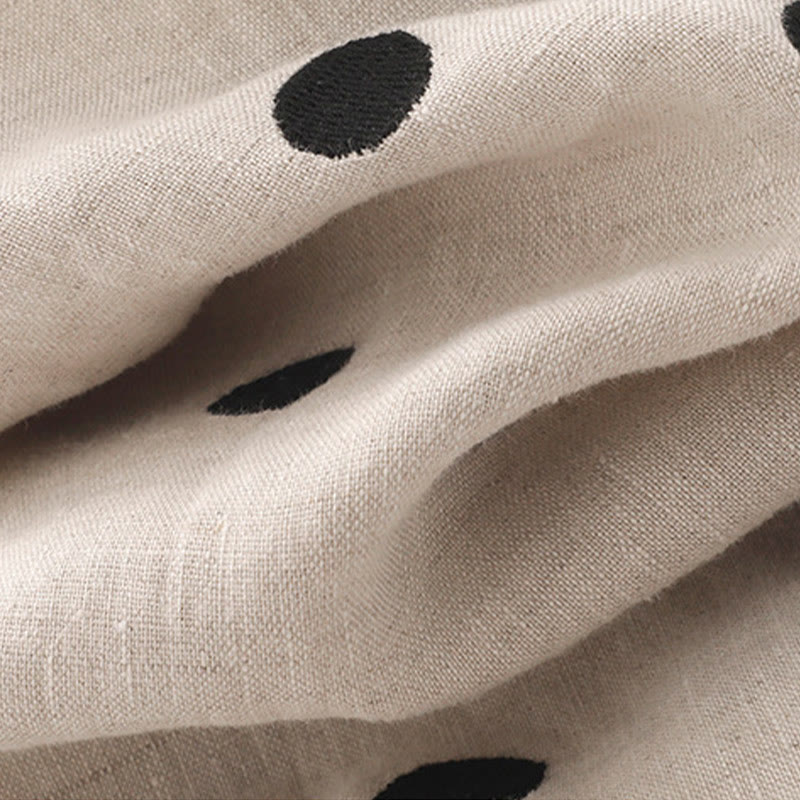 Buddha Stones Polka Dot V-Neck Lace-up Cotton Linen Women's Midi Dress With Pockets - image 17