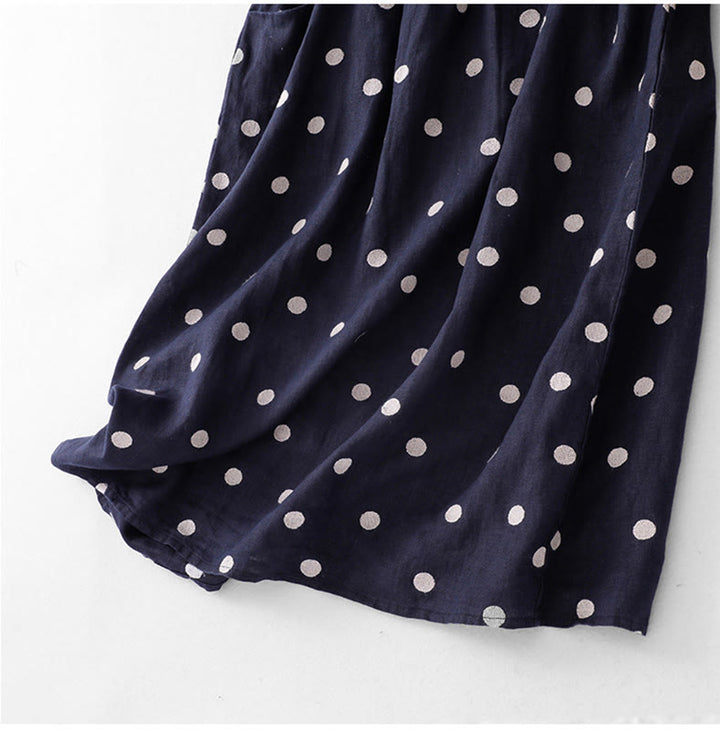 Buddha Stones Polka Dot V-Neck Lace-up Women's Midi Dress With Pockets - image 7