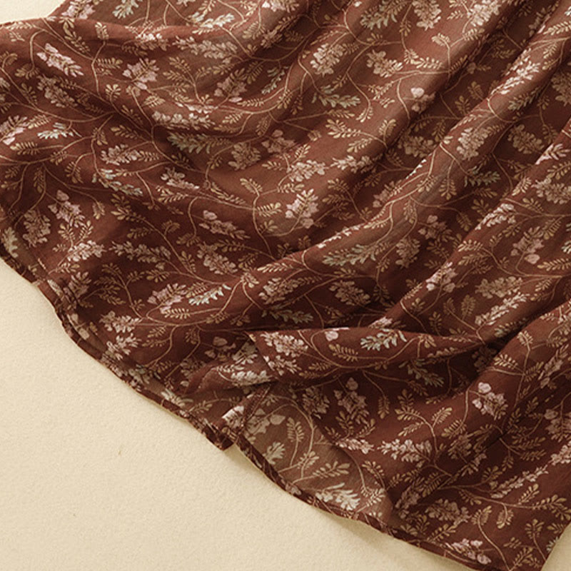 Buddha Stones Floral A-line Elastic Waist Cotton Linen Women's Skirt With Pockets - image 9