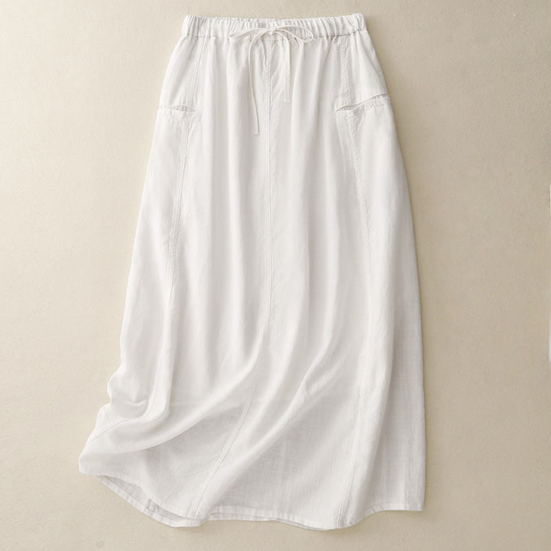 Buddha Stones Drawstring A-line Elastic Waist Cotton Women's Skirt - White - US8-10，UK/AU12-14，EU40-42 (2XL) - image 5