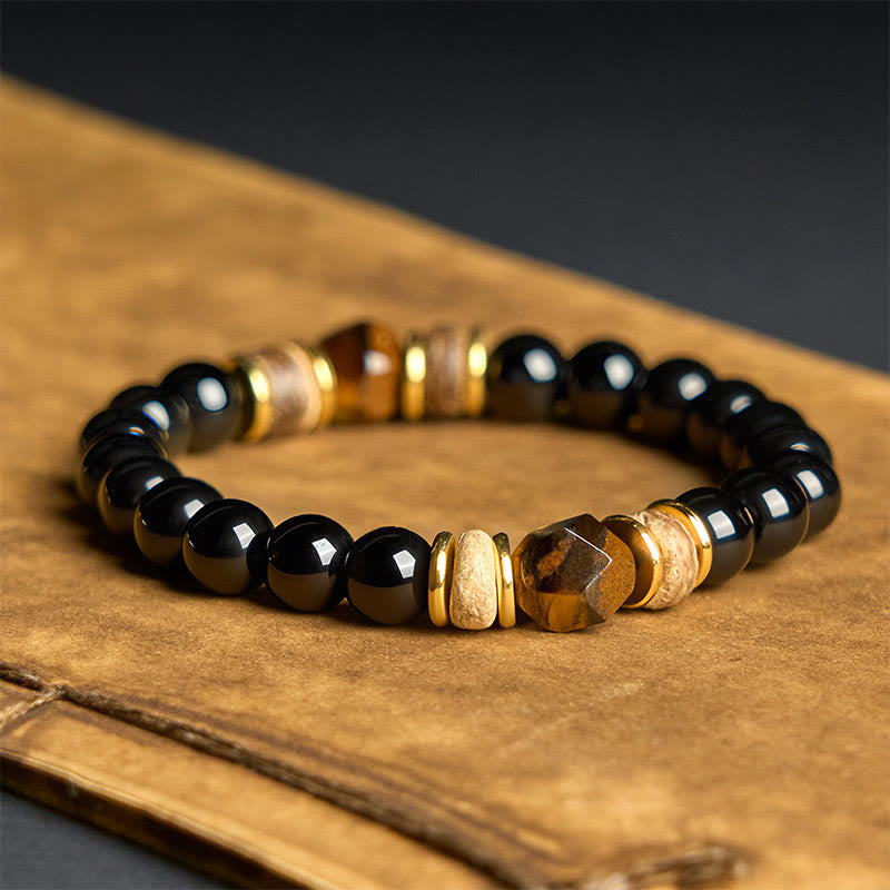Buddha Stones Black Obsidian Beads Sectional Tiger Eye Stone Purification Bracelet - image 1