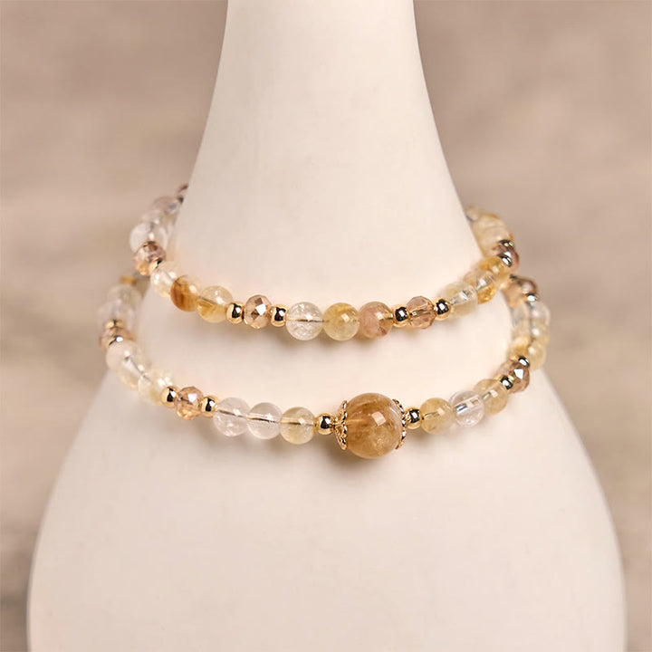 Buddha Stones Natural Citrine Pink Crystal Beads Pleasure Creativity Double Layer Bracelet - image 2