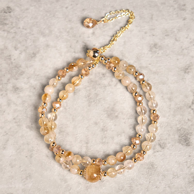 Buddha Stones Natural Citrine Pink Crystal Beads Pleasure Creativity Double Layer Bracelet - Citrine(Wrist Circumference: 15-21cm) - image 0