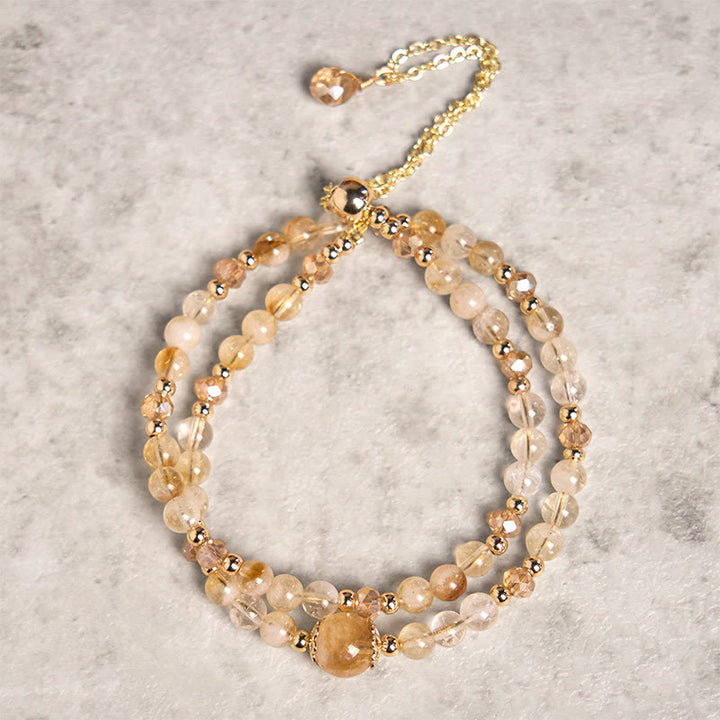 Buddha Stones Natural Citrine Pink Crystal Beads Pleasure Creativity Double Layer Bracelet - Citrine(Wrist Circumference: 15-21cm) - image 0