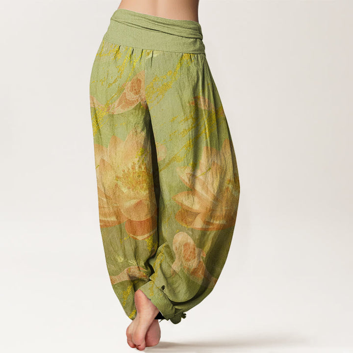 Buddha Stones Cotton Casual Lotus Flower Koi Fish Pattern Women's Harem Pants - image 8