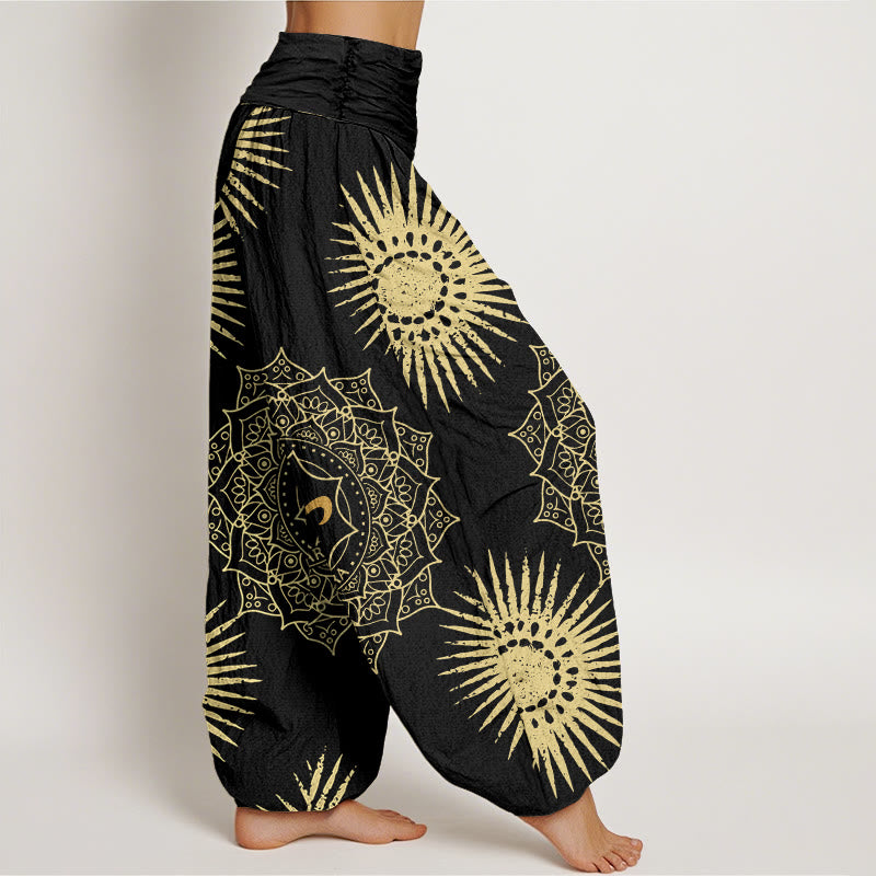 Buddha Stones Cotton Casual Mandala Om Symbol Sun Pattern Women's Harem Pants - image 2