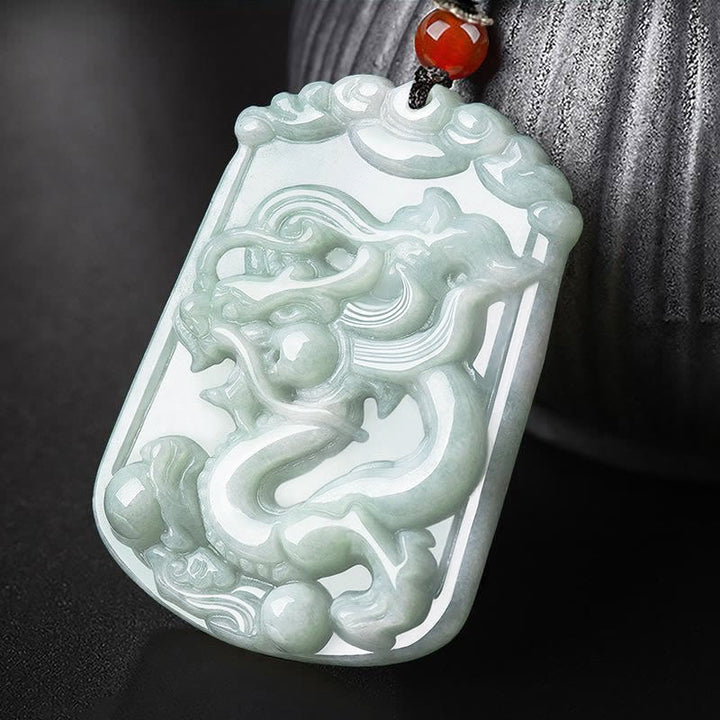Buddha Stones Natural Jade 12 Chinese Zodiac Abundance Amulet Pendant Necklace - Dragon - image 0