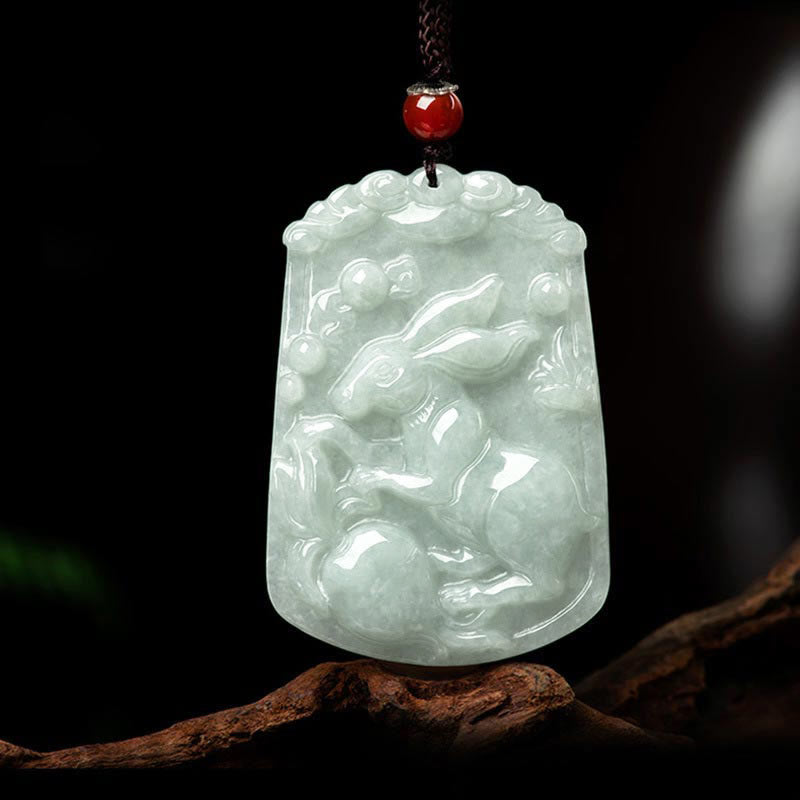 Buddha Stones Natural Jade 12 Chinese Zodiac Abundance Amulet Pendant Necklace - Rabbit - image 15