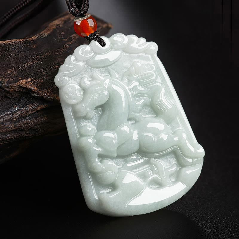 Buddha Stones Natural Jade 12 Chinese Zodiac Abundance Amulet Pendant Necklace - Horse - image 6