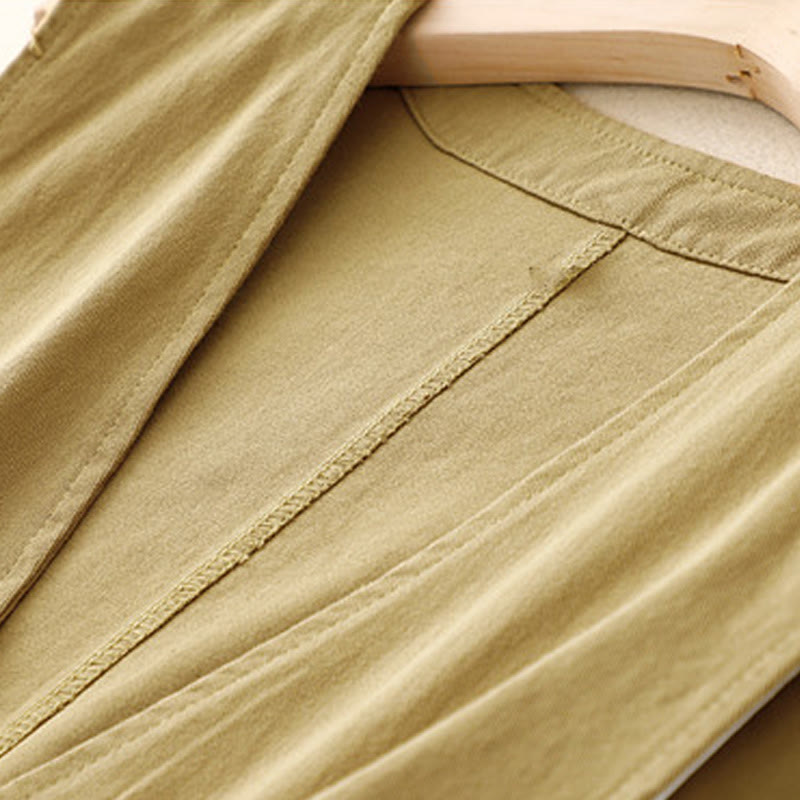 Buddha Stones Solid Color Front Buttons Sleeveless Women's Cotton Waistcoat With Pockets - image 2