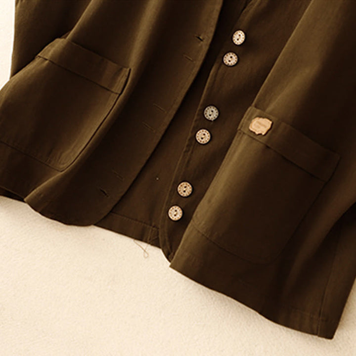 Buddha Stones Solid Color Front Buttons Sleeveless Women's Cotton Waistcoat With Pockets - image 10