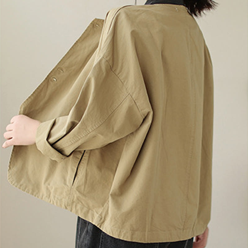 Buddha Stones Spring Plain Asymmetry Design Long Sleeve Women's Cotton Linen Jacket With Pockets - image 1