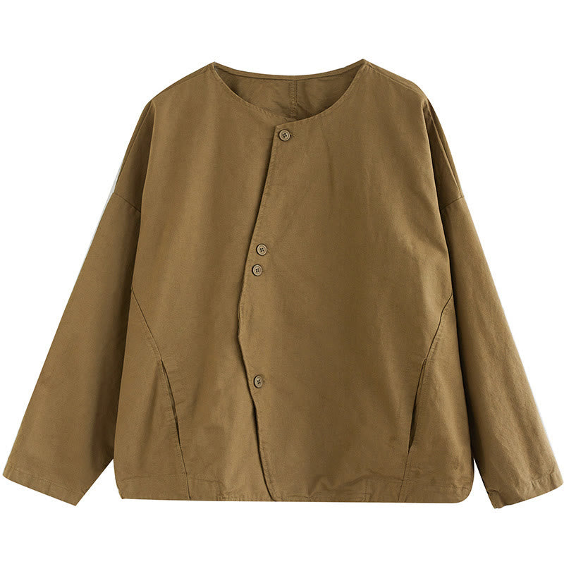 Buddha Stones Spring Plain Asymmetry Design Long Sleeve Women's Cotton Linen Jacket With Pockets - image 10