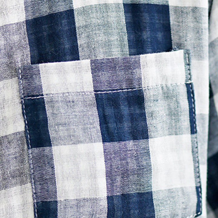 Buddha Stones Plaid Pattern Half Sleeve Cotton Linen Midi Dress With Pockets - image 14