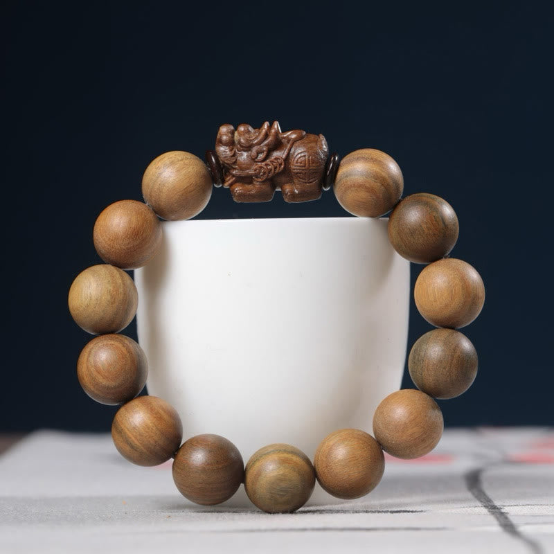 Buddha Stones Green Sandalwood Pixiu Attract Wealth Bracelet - Green Sandalwood (Wrist Circumference: 18-21cm) - image 0