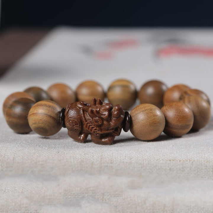 Buddha Stones Green Sandalwood Pixiu Attract Wealth Bracelet - image 3