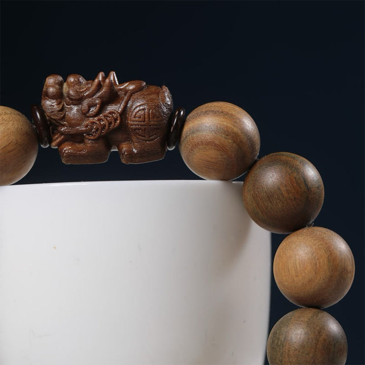 Buddha Stones Green Sandalwood Pixiu Attract Wealth Bracelet - image 9