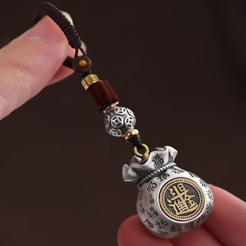 Buddha Stones Fu Character Money Bag Making Money Every Day Fortune Key Chain - image 4