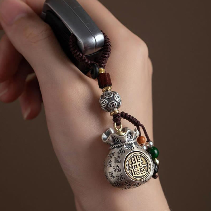 Buddha Stones Fu Character Money Bag Making Money Every Day Fortune Key Chain - image 13