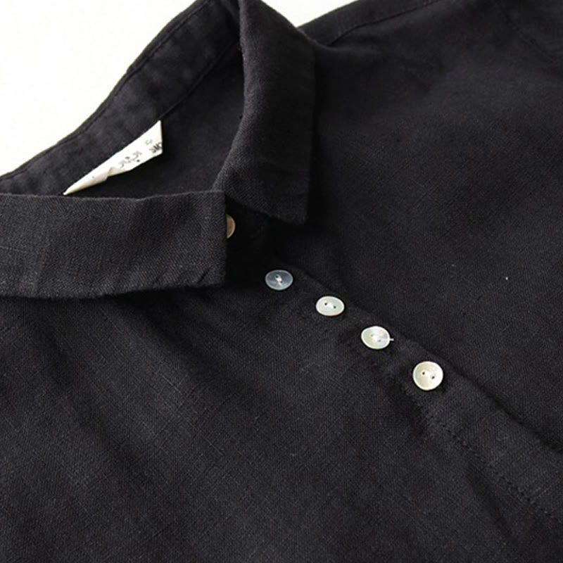 Buddha Stones Buttons Design Lapel Three Quarter Sleeve Midi Dress With Pockets - image 3