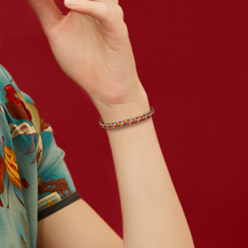 Buddha Stones 925 Sterling Silver Eight Thread Peace Knot Colorful Rope Luck Braided Bracelet - image 10