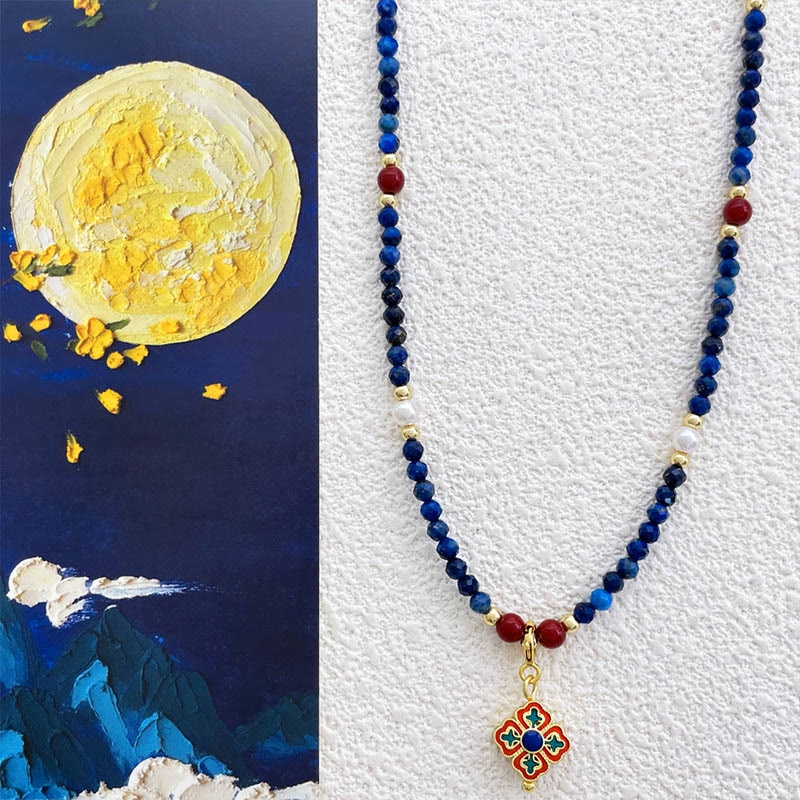 Buddha Stones Lazurite Lapis Lazuli Pearl Positive Necklace Pendant - Lazurite(♥ Positive ♥ Self Care ♥) - image 0