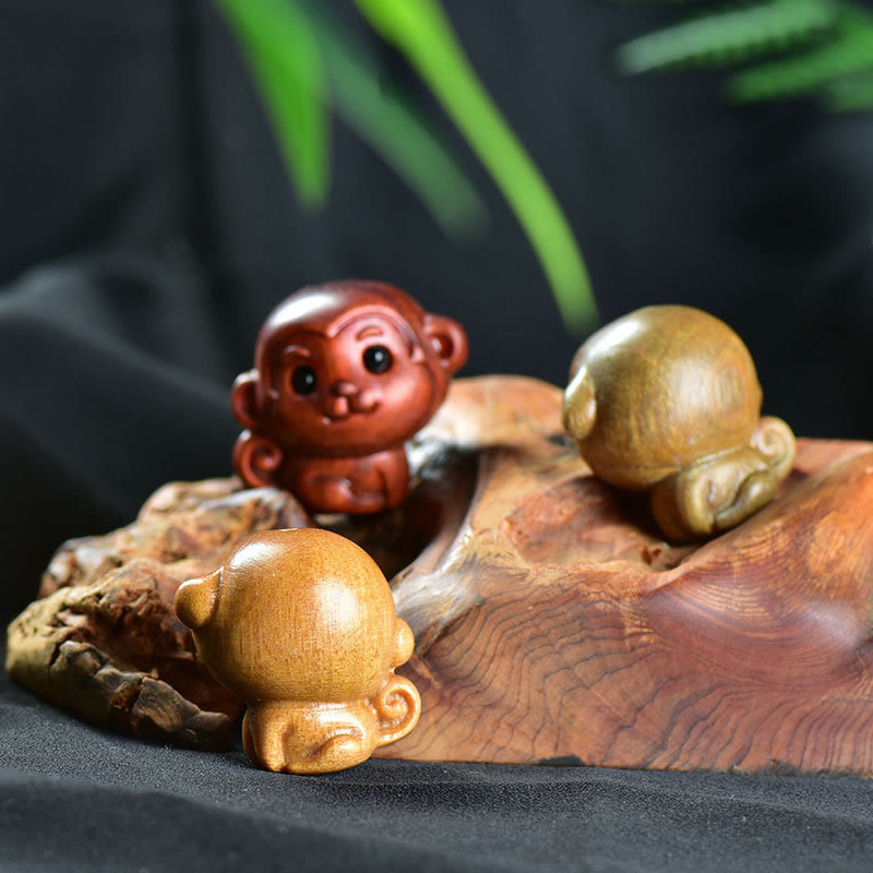 Buddha Stones Green Sandalwood Small Leaf Red Sandalwood Cute Monkey Animals Peace Decoration - image 13