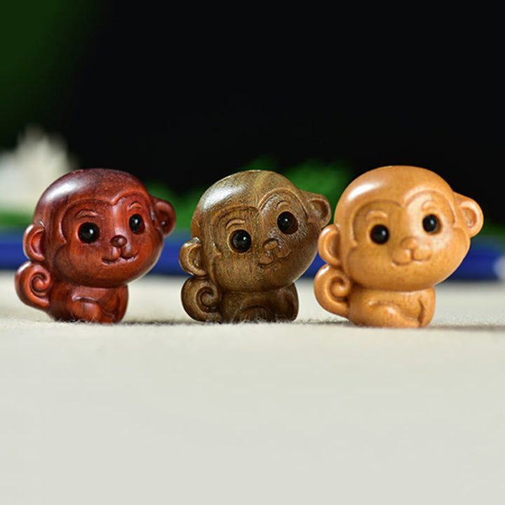 Buddha Stones Green Sandalwood Small Leaf Red Sandalwood Cute Monkey Animals Peace Decoration - image 12