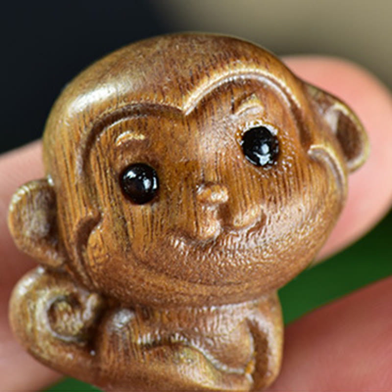 Buddha Stones Green Sandalwood Small Leaf Red Sandalwood Cute Monkey Animals Peace Decoration - image 2