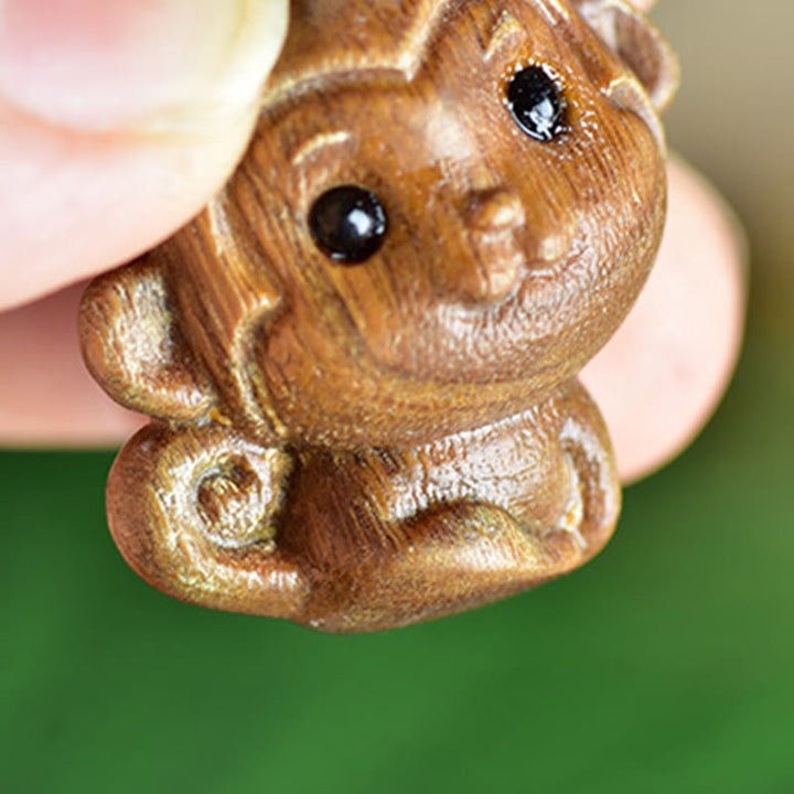 Buddha Stones Green Sandalwood Small Leaf Red Sandalwood Cute Monkey Animals Peace Decoration - image 3