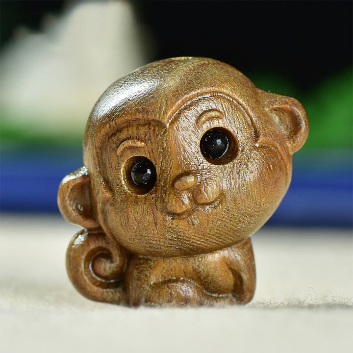 Buddha Stones Green Sandalwood Small Leaf Red Sandalwood Cute Monkey Animals Peace Decoration - Green Sandalwood Monkey(28*28*22mm) - image 1