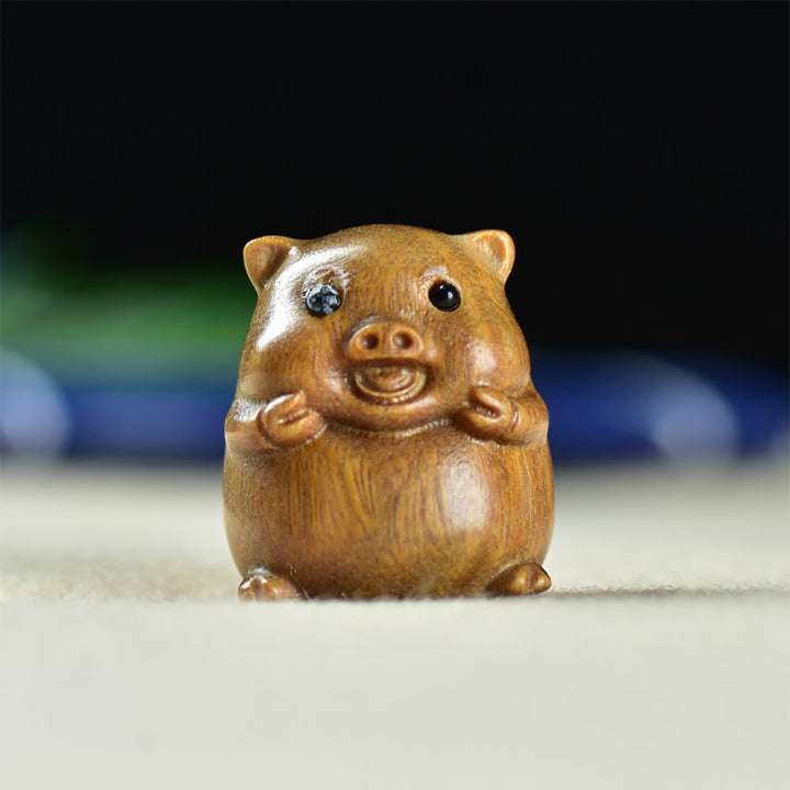 Buddha Stones Green Sandalwood Small Leaf Red Sandalwood Cute Pig Animals Positive Decoration - Green Sandalwood Pig(25*23*23mm) - image 1