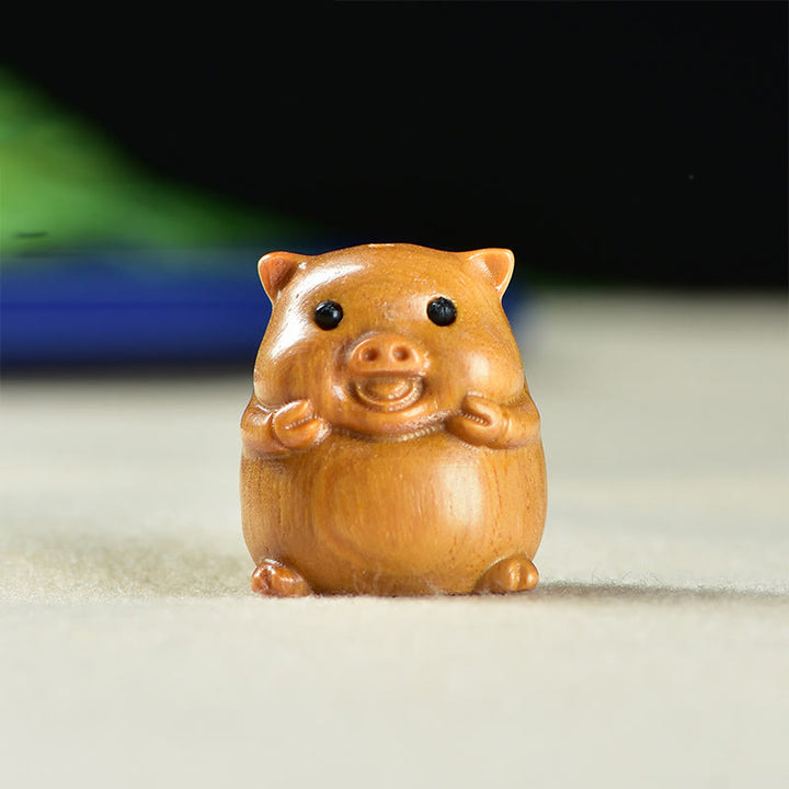 Buddha Stones Green Sandalwood Small Leaf Red Sandalwood Cute Pig Animals Positive Decoration - Sandalwood Pig(25*23*23mm) - image 6