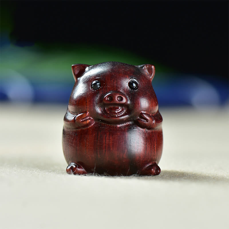 Buddha Stones Green Sandalwood Small Leaf Red Sandalwood Cute Pig Animals Positive Decoration - Small Leaf Red Sandalwood Pig(25*23*23mm) - image 10
