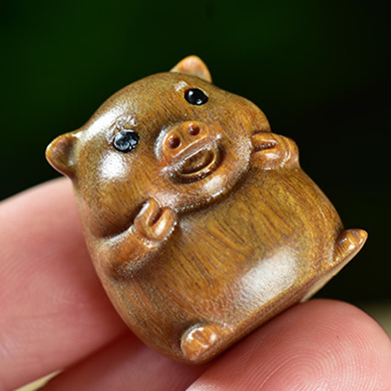 Buddha Stones Green Sandalwood Small Leaf Red Sandalwood Cute Pig Animals Positive Decoration - image 2
