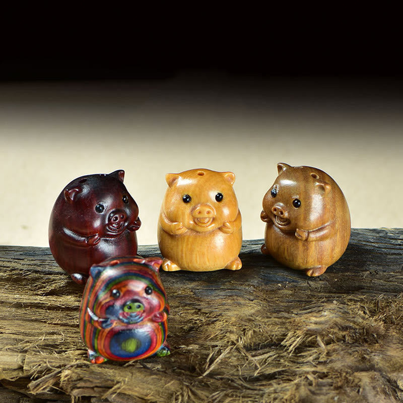 Buddha Stones Green Sandalwood Small Leaf Red Sandalwood Cute Pig Animals Positive Decoration - image 0