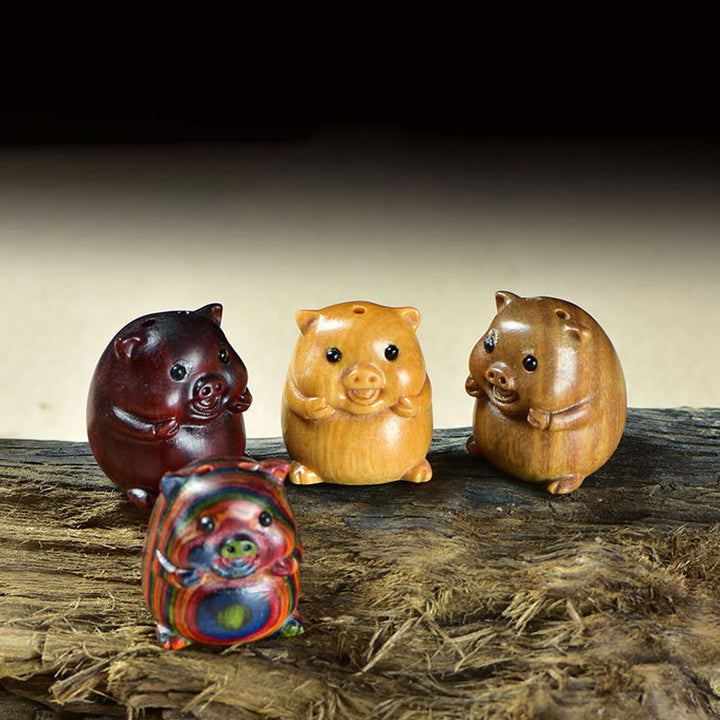 Buddha Stones Green Sandalwood Small Leaf Red Sandalwood Cute Pig Animals Positive Decoration - image 0