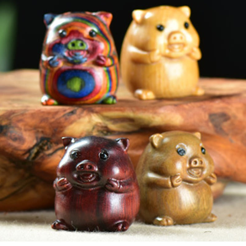 Buddha Stones Green Sandalwood Small Leaf Red Sandalwood Cute Pig Animals Positive Decoration - image 17